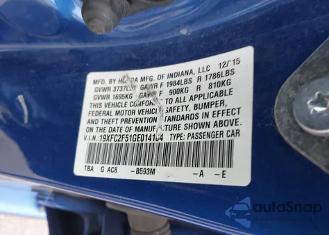 2016 Honda Civic Lx z USA, uszkodzony, nr VIN 19XFC2F51GE014104